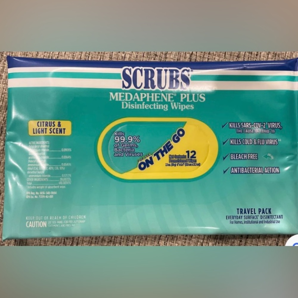 60 Packs Scrubs Medaphene PlUs premoistened Wipes 12 wipes to each pack.